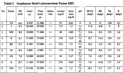 Tabel 3. Gambaran Hasil Laboratorium Pasien SHU. 