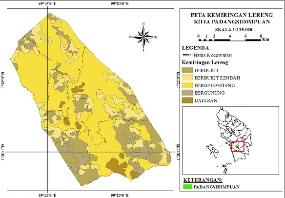 Gambar 2. Peta Kemiringan Lereng Kota Padangsidimpuan. 