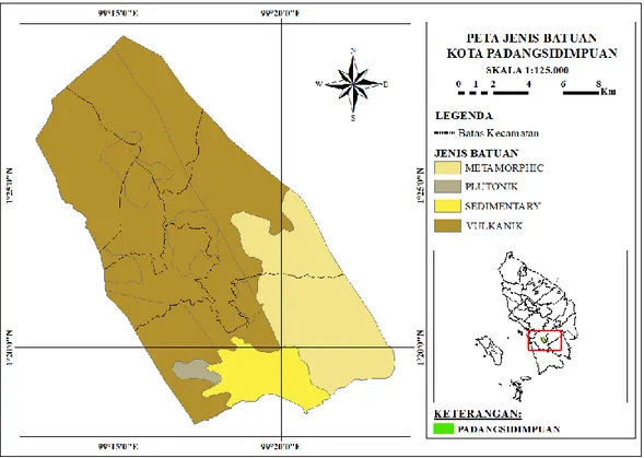 Gambar 4. Peta Jenis Batuan Kota Padangsidimpuan  Sumber: BAPPEDA Provinsi Sumatera Utara
