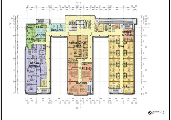 Gambar 14: Denah Lantai 3 rumah sakit kelas C Kecamatan Pontianak Utara