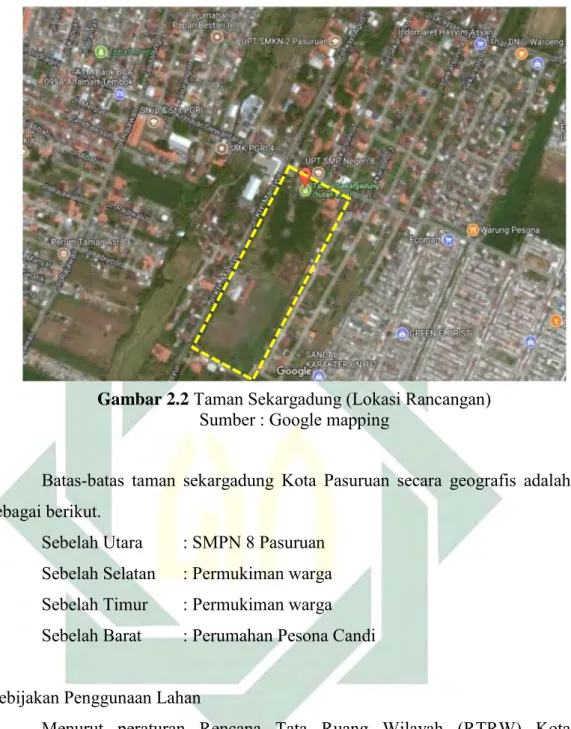 Gambar 2.2  Taman Sekargadung (Lokasi Rancangan)  Sumber : Google mapping 