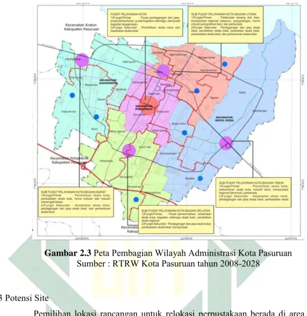 Gambar 2.3  Peta Pembagian Wilayah Administrasi Kota Pasuruan  Sumber : RTRW Kota Pasuruan tahun 2008-2028  