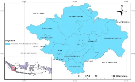 Gambar 1. Lokasi penelitian yang berada di 11 kabupaten/kota di Provinsi Sumatera Selatan 