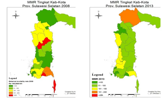 Grafik 2. Perubahan pola spatial MMR tahun 2008 dan 2013 