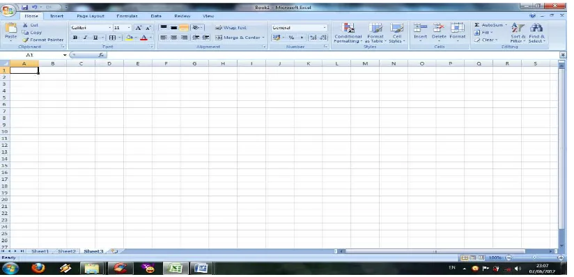 Gambar 5.2 Tampilan Worksheet (Lembar Kerja) Excel 