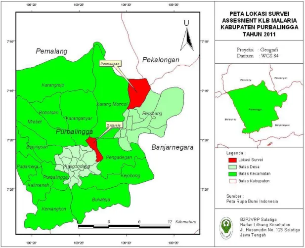 Gambar 1. Peta Lokasi Penelitian KLB Malaria di Desa Panusupan Kecamatan Rembang                       dan Desa Sidareja Kecamatan Kaligondang Kabupaten Purbalingga Tahun 2011