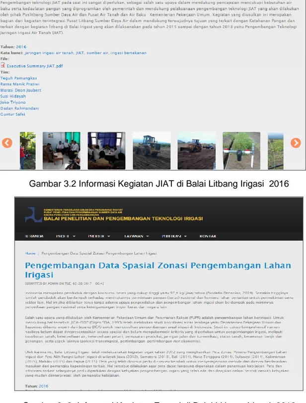Gambar 3.2 Informasi Kegiatan JIAT di Balai Litbang Irigasi  2016 