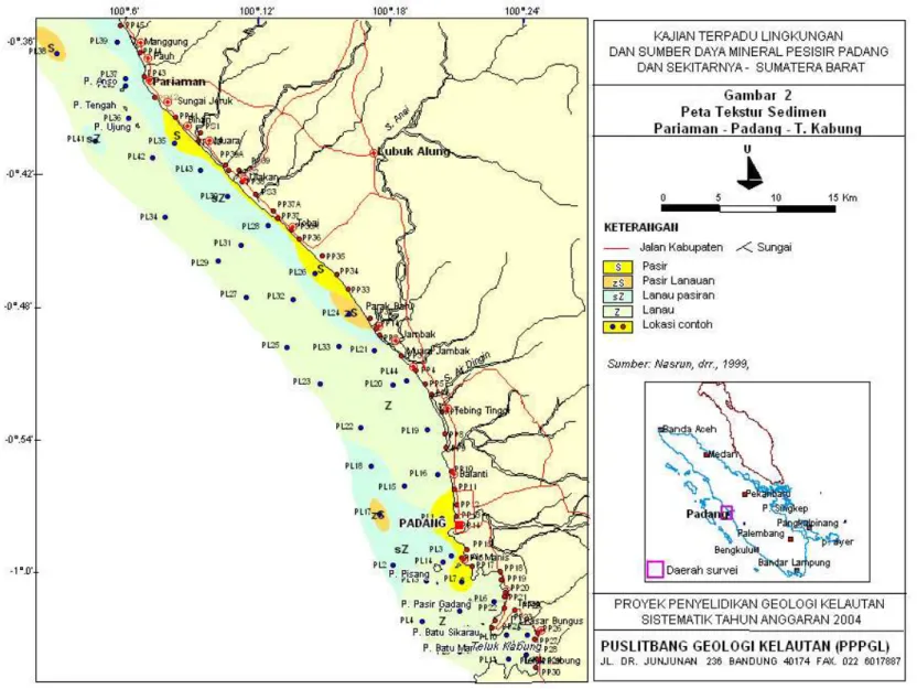 Gambar 2. Peta tekstur sedimen Pariaman Padang-Teluk Kabung.