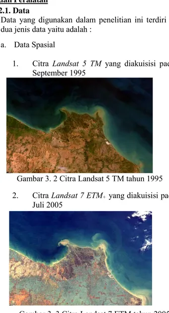 Gambar 3. 2 Citra Landsat 5 TM tahun 1995  2.  Citra Landsat 7 ETM +  yang diakuisisi pada 3 