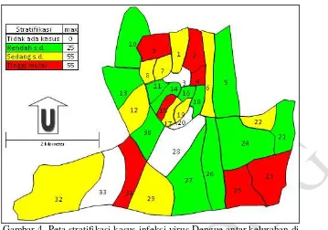 Gambar 5. Peta stratifikasi kasus infeksi virus Dengue antar kelurahan di Kota Sukabumi pada Bulan Mei 2012 