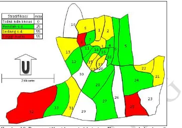 Gambar 11. Peta stratifikasi kasus infeksi virus Dengue antar kelurahan di Kota Sukabumi pada Bulan November 2012 