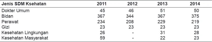 Tabel 8.  Keberadaan Sumber Daya Manusia di 23 Puskesmas, Kabupaten Banjar Tahun 2011–2014