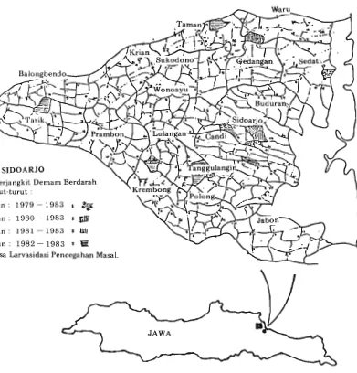 Gambar 1. Peta desa endemis dan non-endemis di Kabupaten Sidoarjo, 