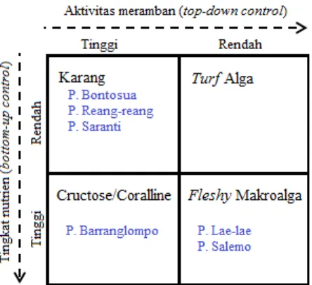 Gambar 8.  Identifikasi gejala eutrofikasi di Ke-pulauan Spermonde (Faizal, 2012) 