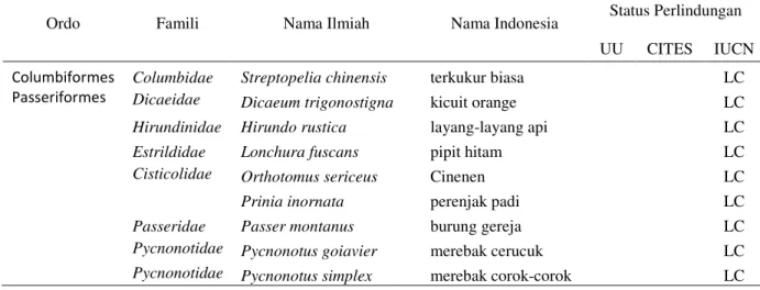 Tabel 3. Jenis-jenis Burung Diurnal Pada Habitat Sekitar Perkebunan (K) (Types of