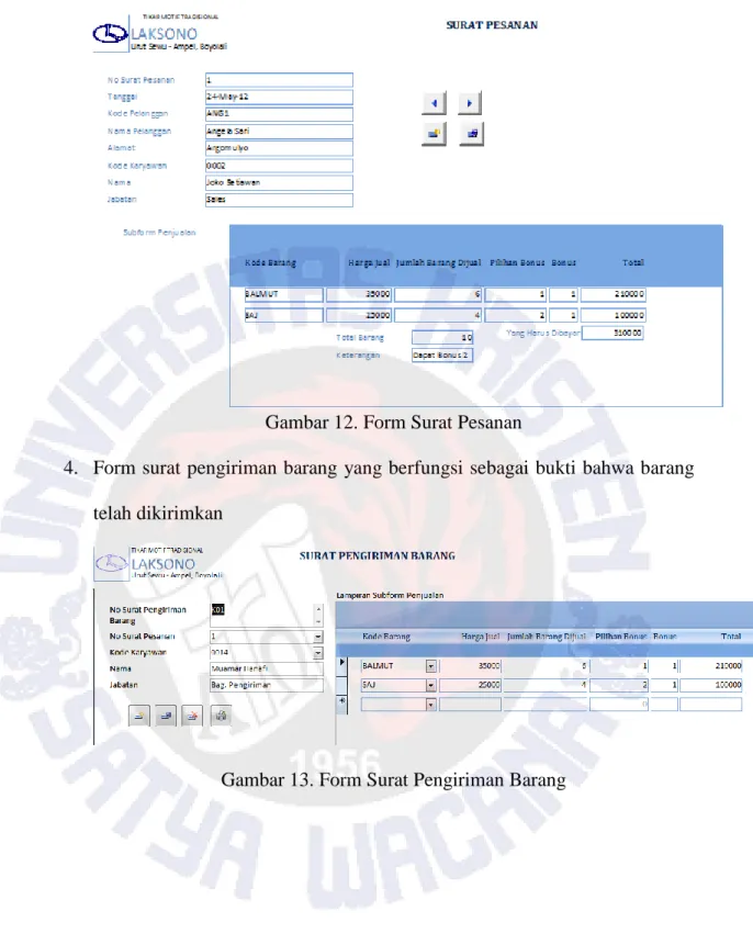 Gambar 12. Form Surat Pesanan 