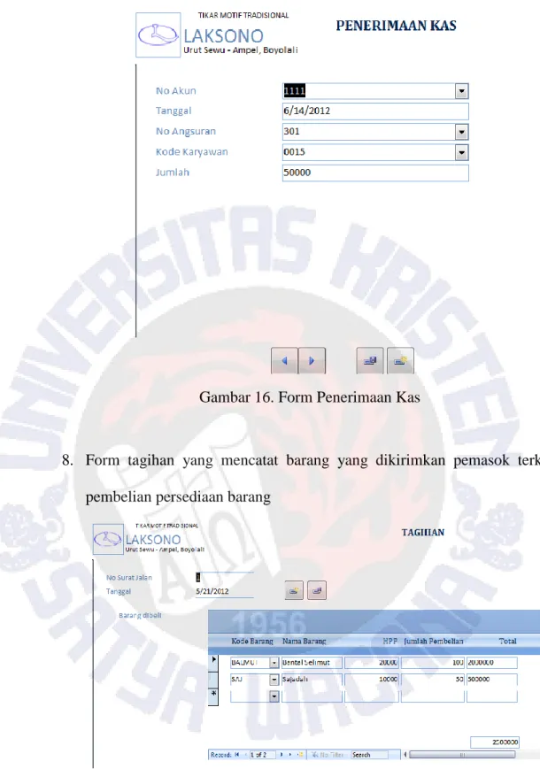 Gambar 16. Form Penerimaan Kas 