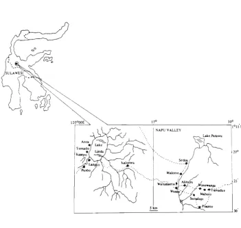 Fig. 2. Map showing the two known endemic areas for Schistosoma japonicum in Central Sulawesi, 