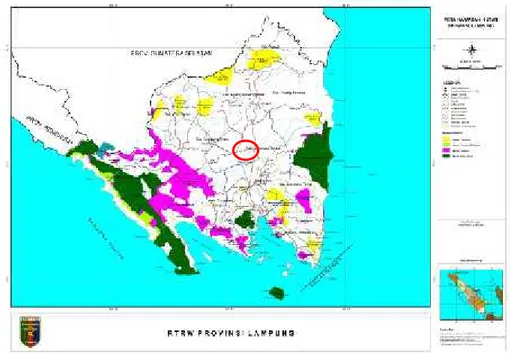 Gambar 2. Peta letak kawasan Tahura di Provinsi Lampung
