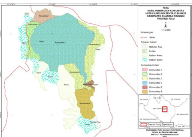 Tabel 3  Pembagian  komunitas  berdasarkan  kondisi  fisik  di Hutan Lindung Sentajo. 