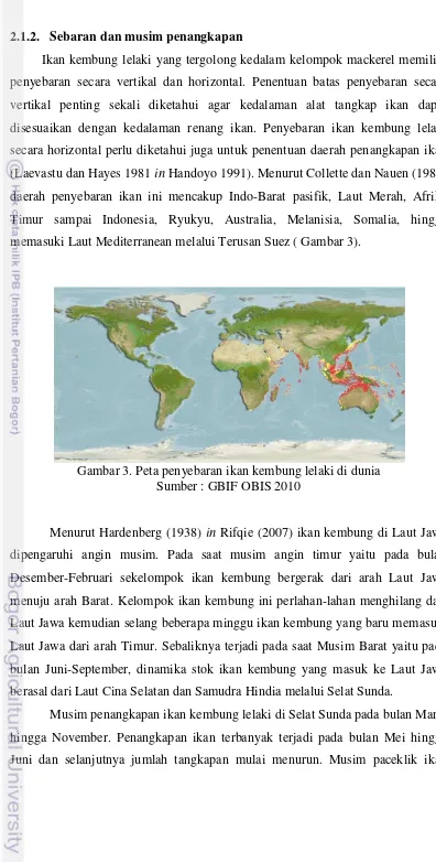 Gambar 3. Peta penyebaran ikan kembung lelaki di dunia 