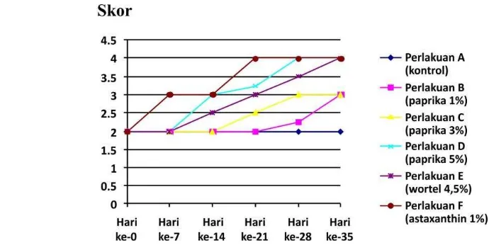 Gambar 1. Grafik peningkatan kecerahan warna ikan koi 