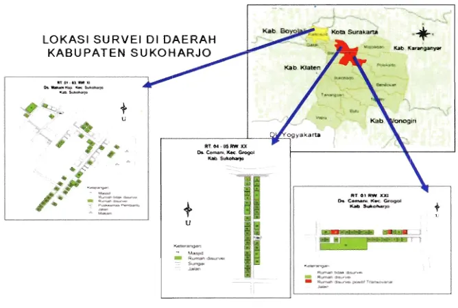 Gambar 3. Lokasi survei larva Kelurahan Cepiring Kecamatan Cepiring dan Kelurahan Protomulyo Kecamatan Kaliwungu Kabupaten Kendal