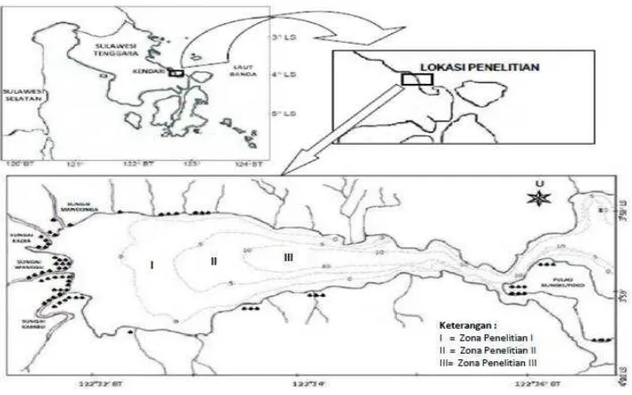 Gambar 1. Lokasi penelitian di perairan Teluk Kendari (Asriyana, 2011) 
