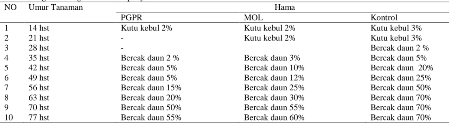Tabel 3. Tingkat serangan hama dan penyakit 