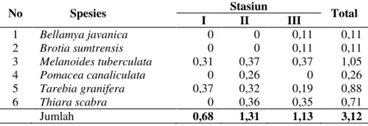 Tabel 3. Kelimpahan Gastropoda di Sungai Sangkir 