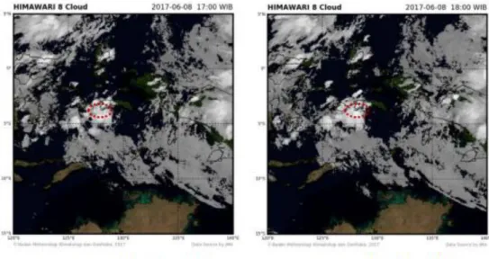 Gambar 85. Citra Satelit Awan Himawari tanggal 8 Juni 2017 jam 19.00 – 22.00 WIT, Sumber: Stamet Pattimura