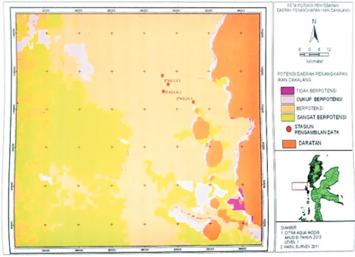 Gambar 3. Peta potensi daerah penangkapan ikan Cakalang di perairan Kota Ternate