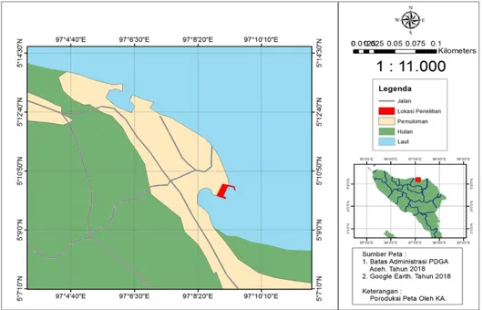 Gambar 1. Lokasi penelitian (Perairan Pusong, Kota Lhokseumawe)  Analisis data 