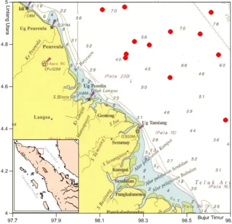 Gambar 1.  Peta lokasi penelitian dan daerah penangkapan KM. Laskar Mina Bahari Malahati pada tanggal 01 Juli – 05 Juli 2014.
