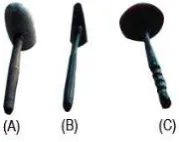 Fig. 9. Visualization of instrument of demung and saron mallets (A), peking mallet (B), slenthem mallet (C) 