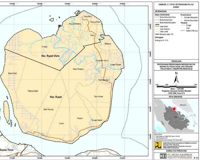 Gambar 2. 3 Peta Ketinggian Pulau Rupat  