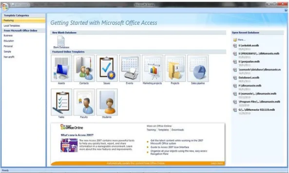 Gambar 2.5   Tampilan standar microsoft access 2007 