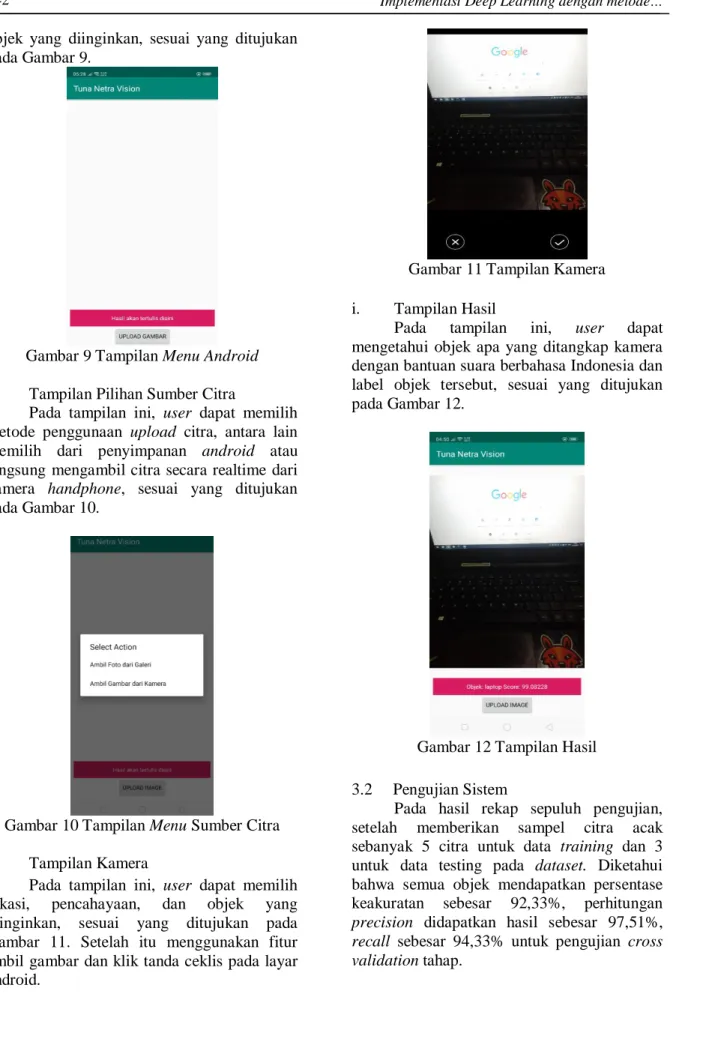 Gambar 9 Tampilan Menu Android  g.  Tampilan Pilihan Sumber Citra 