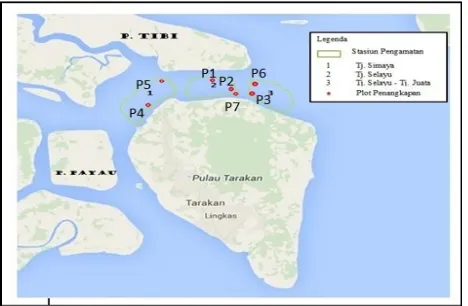 Gambar 1. Peta lokasi penelitian stasiun 1 (Tj. Simaya), stasiun 2 (Tj. Selayu), stasiun 3 (Tj