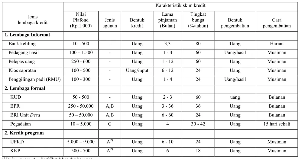 Table 2.  Karakteristik Skim menurut Lembaga Kredit Pertanian di Tingkat Petani 