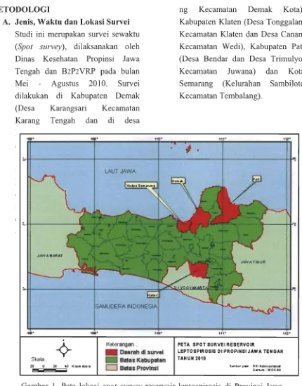 Gambar 1. Peta lokasi spot survey reservoir leptospirosis di Provinsi JawaTengah