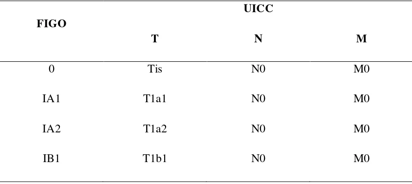Tabel 2.2. Pengelompokan Stadium Berdasarkan TNM dan FIGO (2000) 