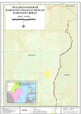 Gambar 4 Perbandingan garis batas  daerah hasil penelitian dengan garis  batas daerah pada peta Rupabumi 
