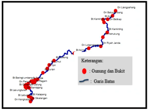 Gambar 10 Tampilan Gunung Dan Batas Provinsi Kalimantan  Barat dengan Kalimantan Timur Menurut Keputusan Menteri 