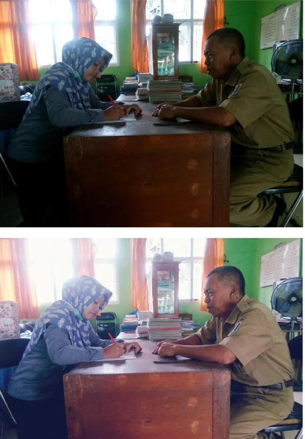 Foto 8:   Wawancara  dengan  Bapak  Hafzon  Exaputra,  M.Pd. Kepala  Sekolah  SMP  Negeri  2  Pekalongan  Lampung  Timur,  Pada  Tanggal  28  April   2018
