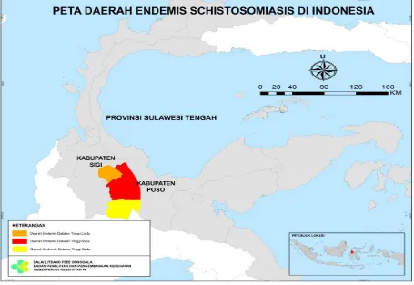 Gambar 1. Peta Daerah Endemis Schistosomiasis di Indonesia (sumber: Balai Litbang P2B2 Donggala)