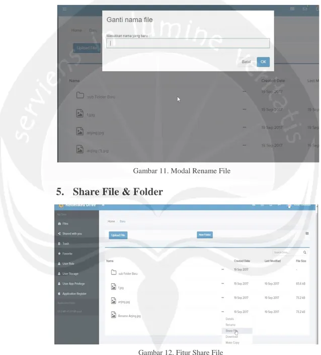 Gambar 11. Modal Rename File  5.  Share File &amp; Folder 