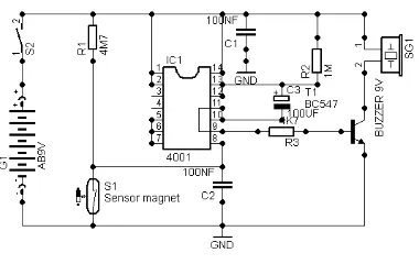 Gambar 3. Rangkaian alarm sensor magnet 