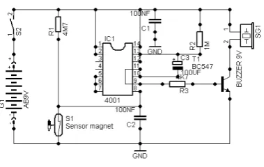 Gambar 3. Rangkaian alarm sensor magnet 