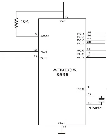 Gambar 3.3 Rangkaian Mikrokontroller ATMega8535 